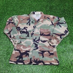 Vintage Woodland Camo Coat Jacket S/M 21x26 Blue Brown Black